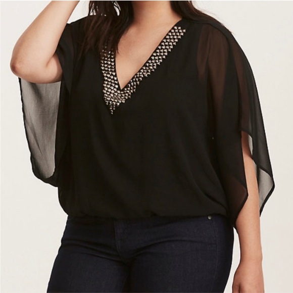 NWT Torrid chiffon overlay studded blouse - Picture 2 of 8